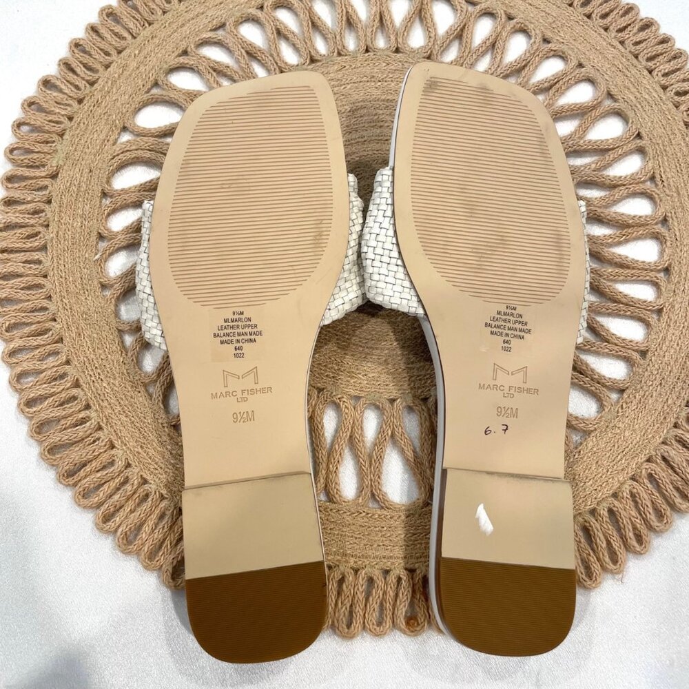 Marc Fisher LTD Marlon Leather Woven Slide Flat Sandals Ivory 9.5 - Picture 5 of 9